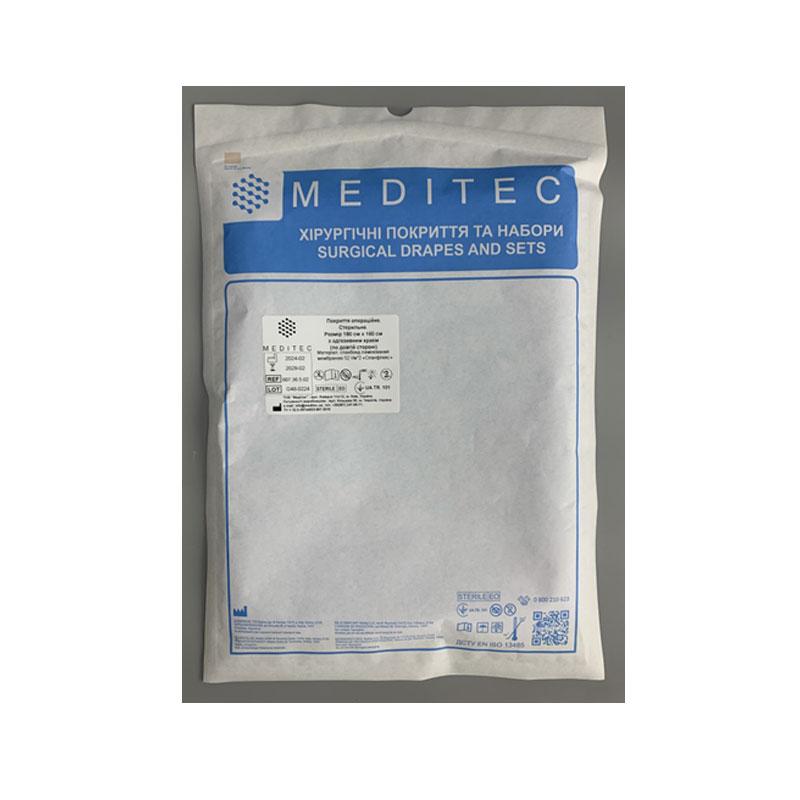 Покриття операційне «Meditec®». Стерильне. Розмір 180 см х 160 см з адгезивним краєм матеріал спанбонд ламінований мембраною 52 г/м*2 «Спанфлекс»